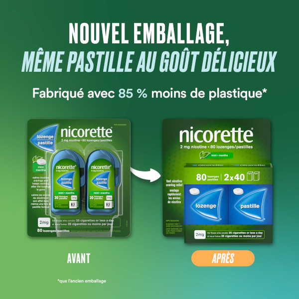 Pastille de nicotine Nicorette® : Nouvel emballage fabriqué avec 85 % moins de plastique