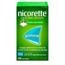 Gomme pour cesser de fumer Nicorette®, menthe ultra fraîche, 4 mg, 105 morceaux