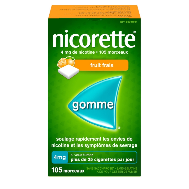 Gomme pour cesser de fumer Nicorette®, fruit frais, 4 mg, 105 morceaux