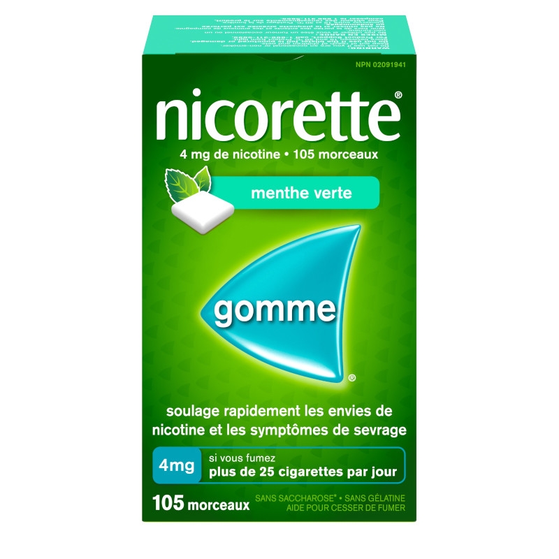 Gomme pour cesser de fumer Nicorette®, menthe verte, 4 mg, 105 morceaux